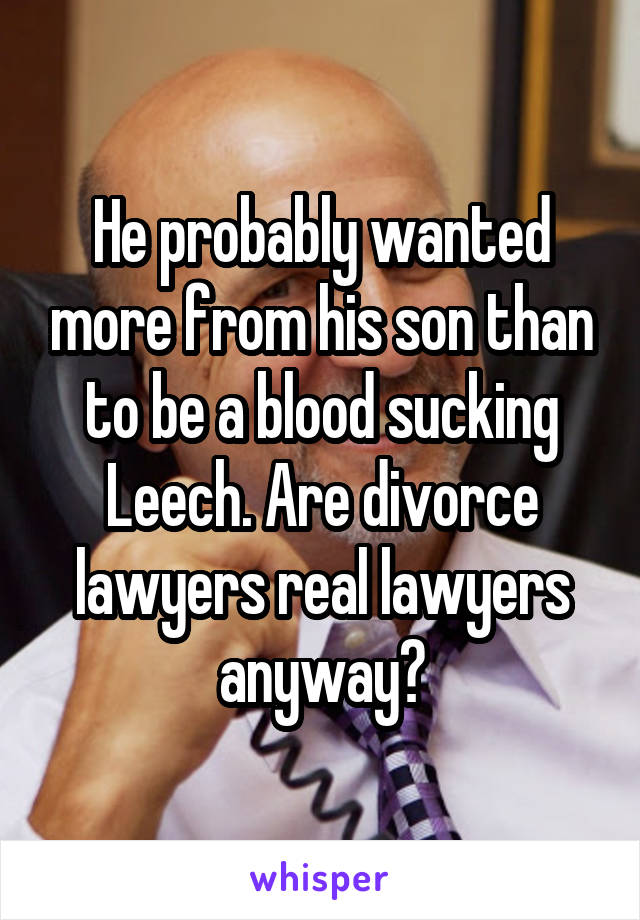 He probably wanted more from his son than to be a blood sucking Leech. Are divorce lawyers real lawyers anyway?