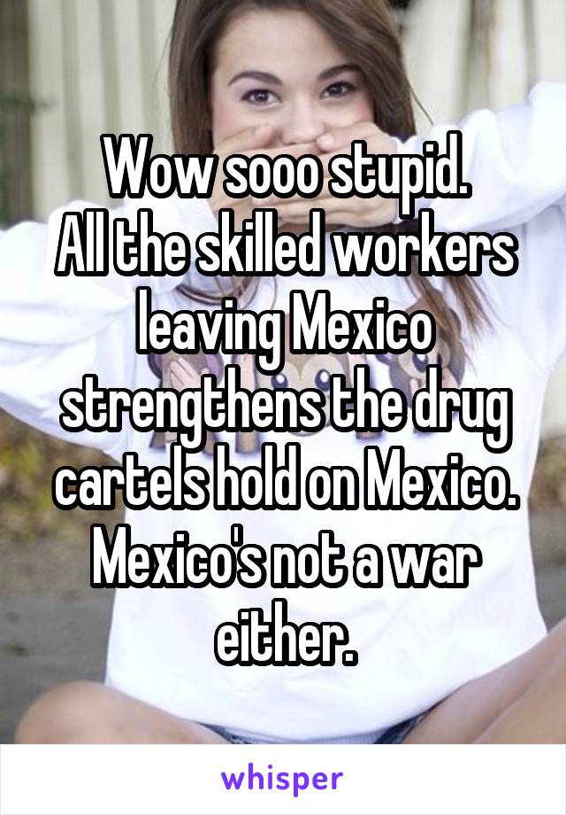 Wow sooo stupid.
All the skilled workers leaving Mexico strengthens the drug cartels hold on Mexico. Mexico's not a war either.