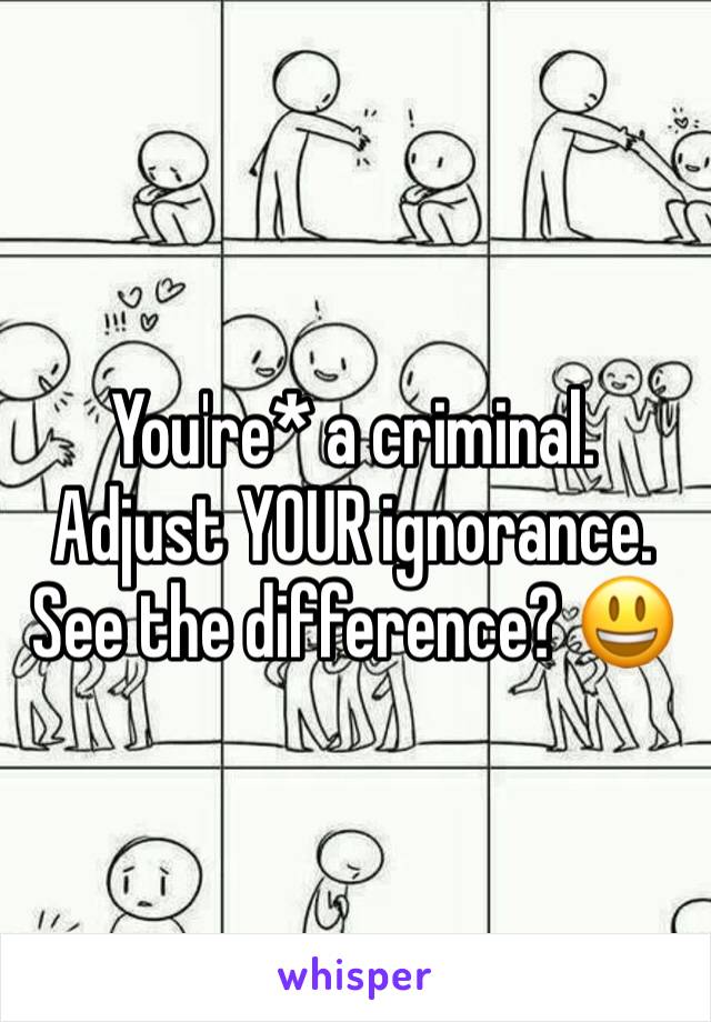 You're* a criminal. Adjust YOUR ignorance. See the difference? 😃