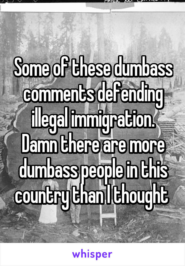 Some of these dumbass comments defending illegal immigration. Damn there are more dumbass people in this country than I thought 