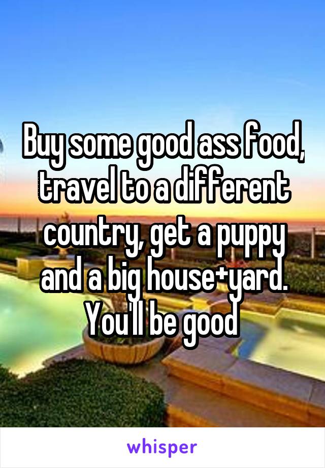 Buy some good ass food, travel to a different country, get a puppy and a big house+yard. You'll be good 