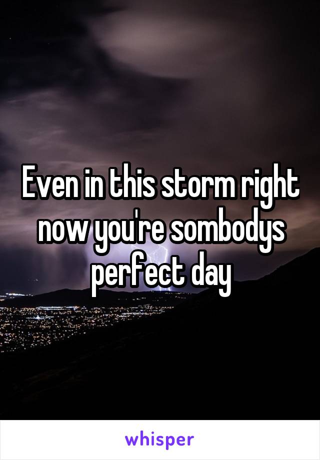 Even in this storm right now you're sombodys perfect day
