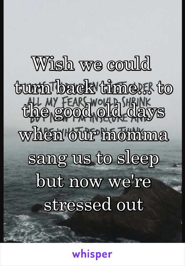 Wish we could  turn back time... to the good old days when our momma sang us to sleep but now we're stressed out