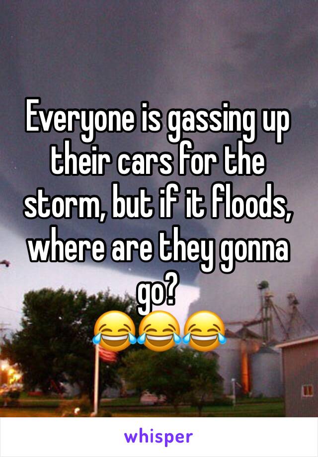 Everyone is gassing up their cars for the storm, but if it floods, where are they gonna go?
😂😂😂