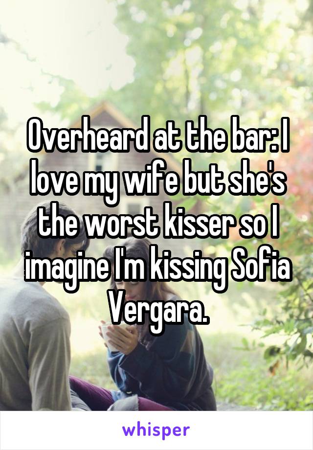 Overheard at the bar: I love my wife but she's the worst kisser so I imagine I'm kissing Sofia Vergara.