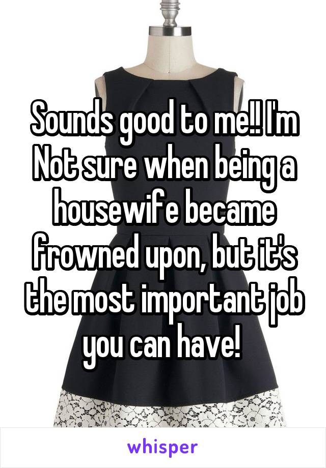 Sounds good to me!! I'm
Not sure when being a housewife became frowned upon, but it's the most important job you can have! 