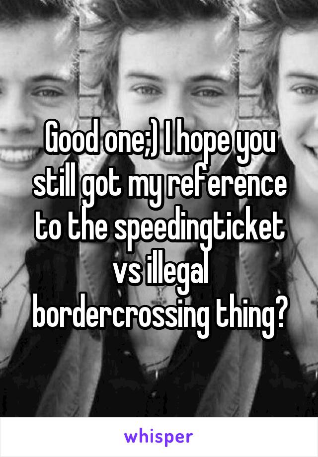 Good one;) I hope you still got my reference to the speedingticket vs illegal bordercrossing thing?