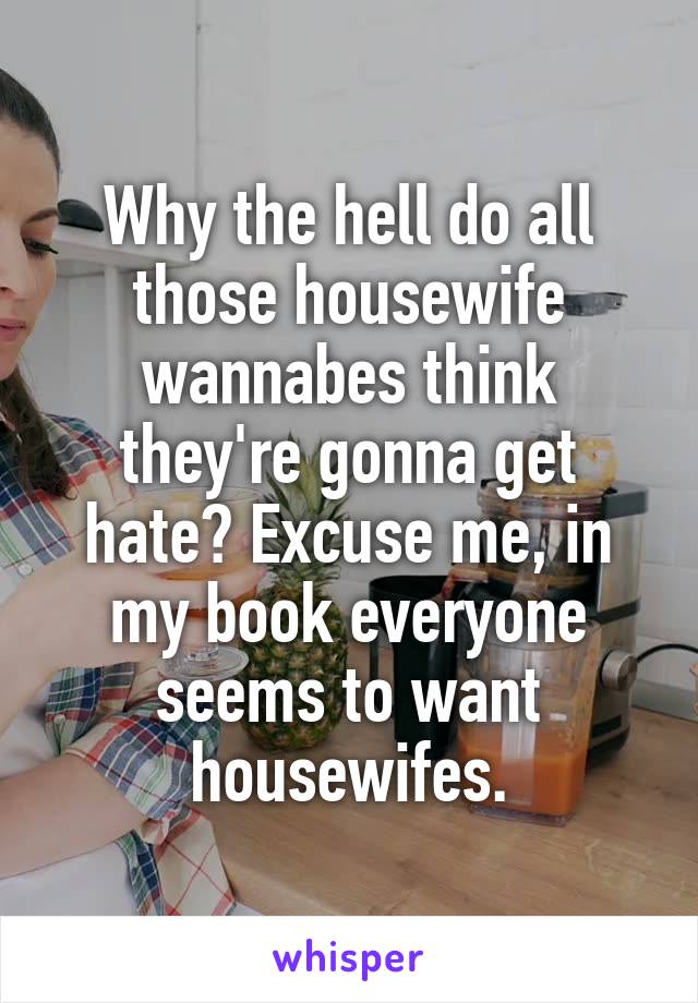 Why the hell do all those housewife wannabes think they're gonna get hate? Excuse me, in my book everyone seems to want housewifes.