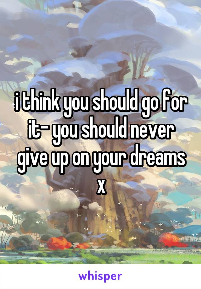 i think you should go for it- you should never give up on your dreams x
