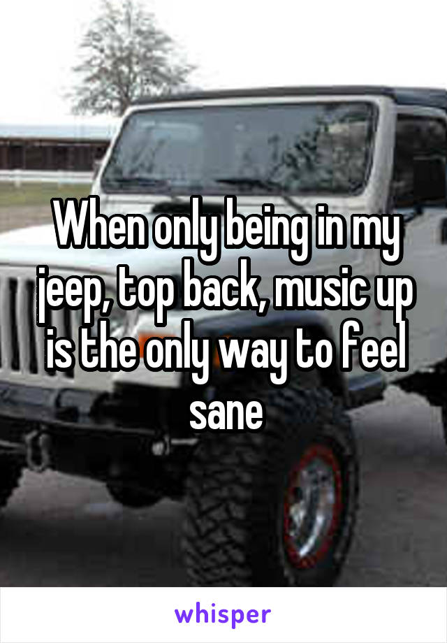 When only being in my jeep, top back, music up is the only way to feel sane