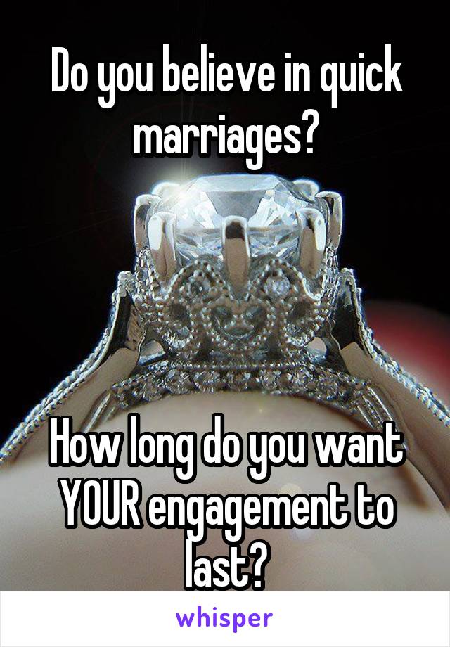 Do you believe in quick marriages?




How long do you want YOUR engagement to last?