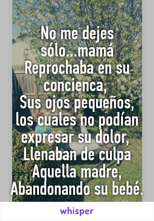 No me dejes sólo...mamá
Reprochaba en su concienca, 
Sus ojos pequeños, los cuales no podían expresar su dolor, 
Llenaban de culpa
Aquella madre,
Abandonando su bebé.