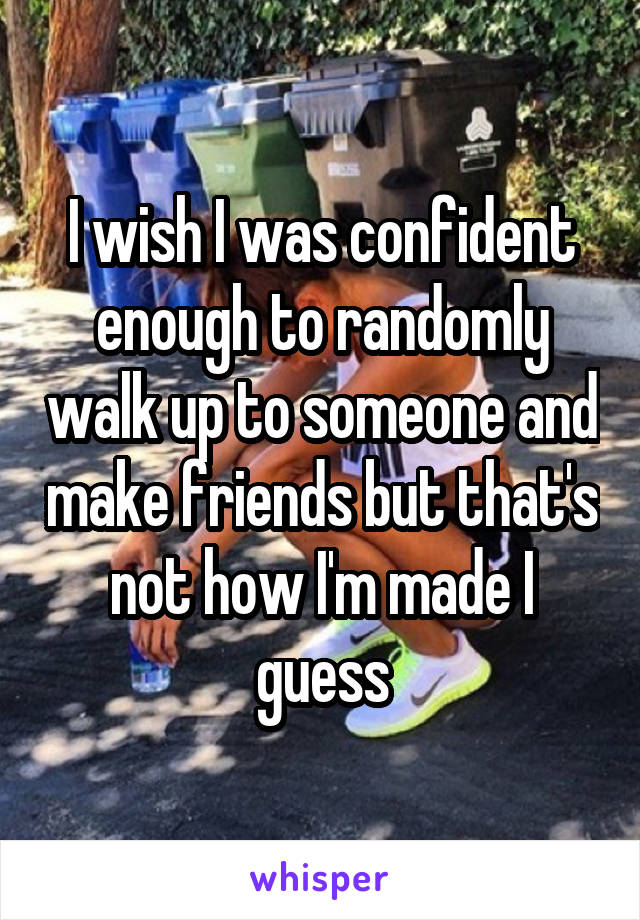 I wish I was confident enough to randomly walk up to someone and make friends but that's not how I'm made I guess