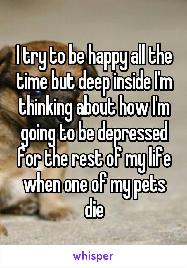 I try to be happy all the time but deep inside I'm thinking about how I'm going to be depressed for the rest of my life when one of my pets die