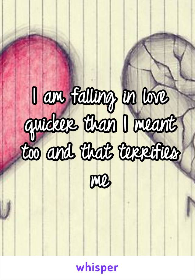 I am falling in love quicker than I meant too and that terrifies me