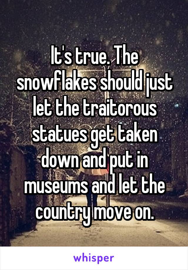 It's true. The snowflakes should just let the traitorous statues get taken down and put in museums and let the country move on.