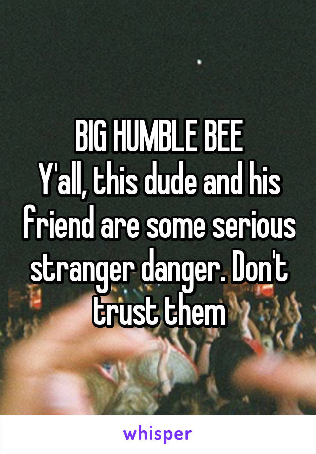 BIG HUMBLE BEE
Y'all, this dude and his friend are some serious stranger danger. Don't trust them