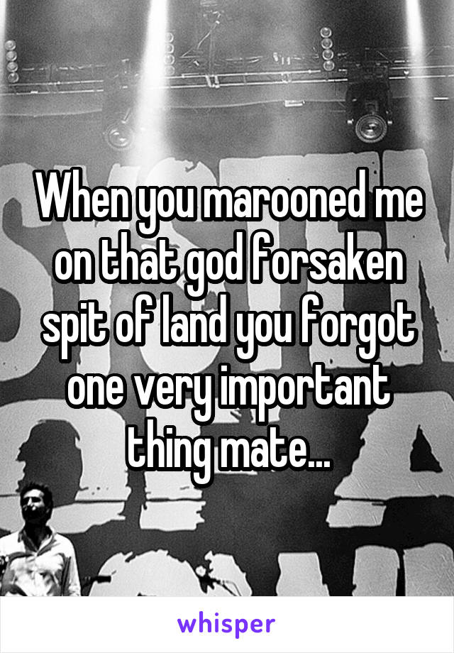 When you marooned me on that god forsaken spit of land you forgot one very important thing mate...