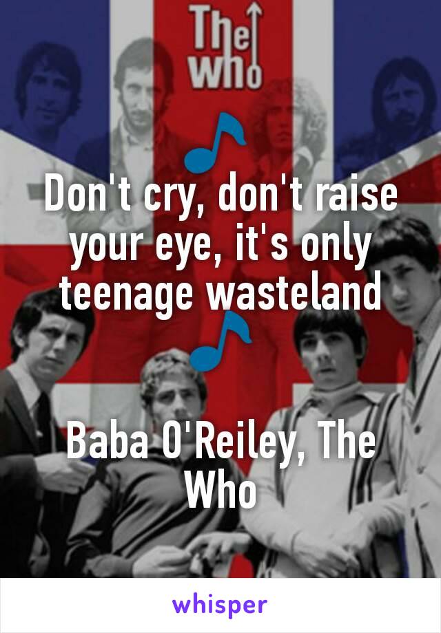 🎵 
Don't cry, don't raise your eye, it's only teenage wasteland 🎵

Baba O'Reiley, The Who