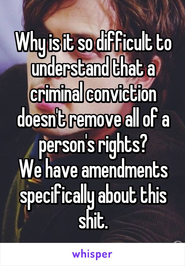 Why is it so difficult to understand that a criminal conviction doesn't remove all of a person's rights?
We have amendments specifically about this shit.