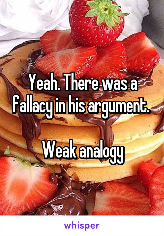 Yeah. There was a fallacy in his argument. 

Weak analogy