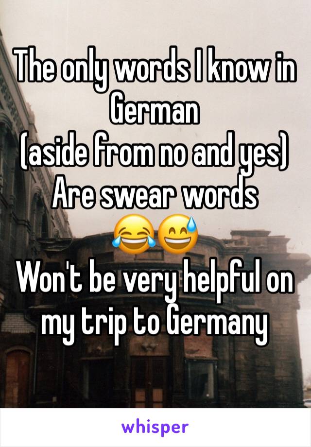 The only words I know in German 
(aside from no and yes)
Are swear words 
😂😅
Won't be very helpful on my trip to Germany 