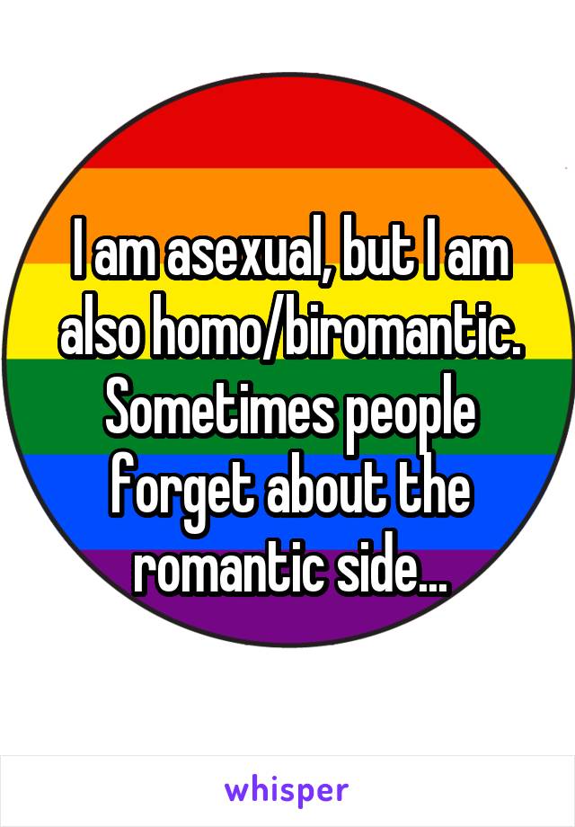 I am asexual, but I am also homo/biromantic. Sometimes people forget about the romantic side...