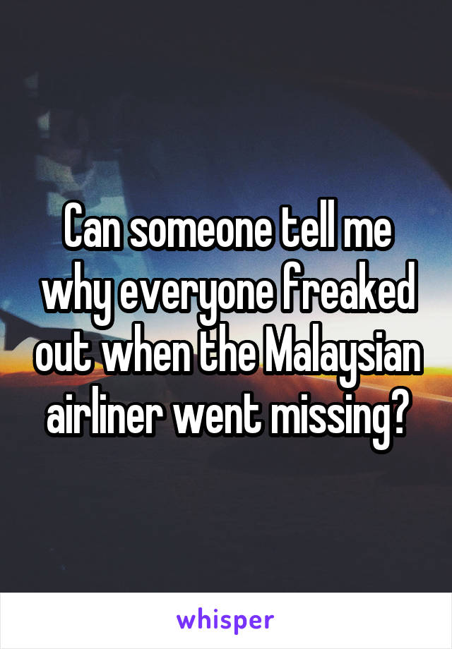 Can someone tell me why everyone freaked out when the Malaysian airliner went missing?