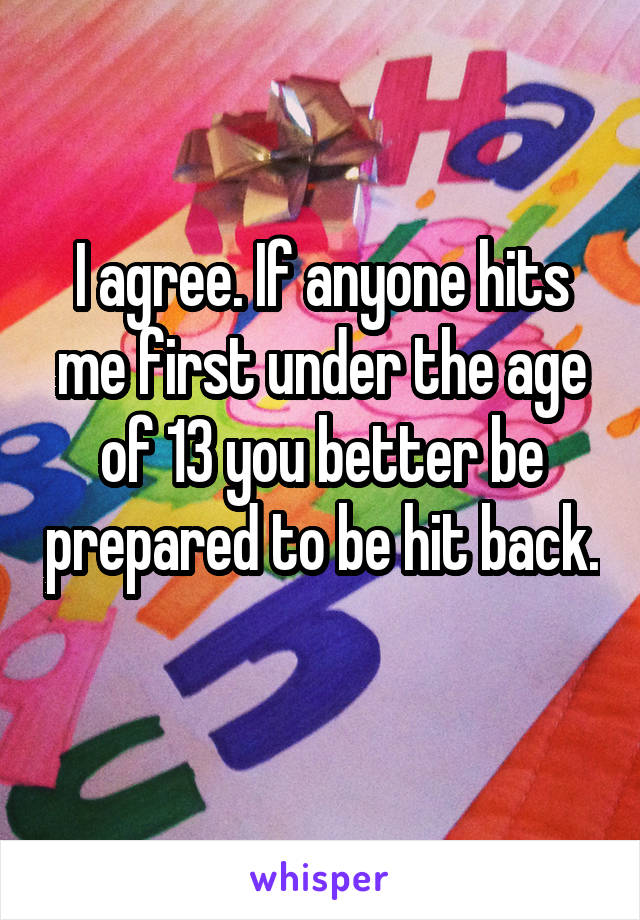 I agree. If anyone hits me first under the age of 13 you better be prepared to be hit back. 