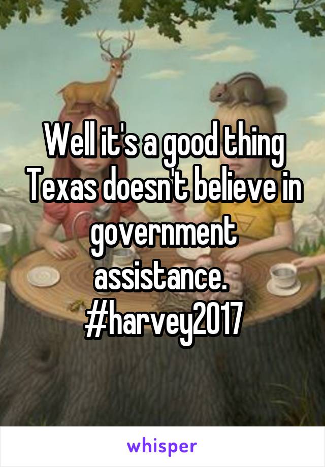 Well it's a good thing Texas doesn't believe in government assistance.  #harvey2017