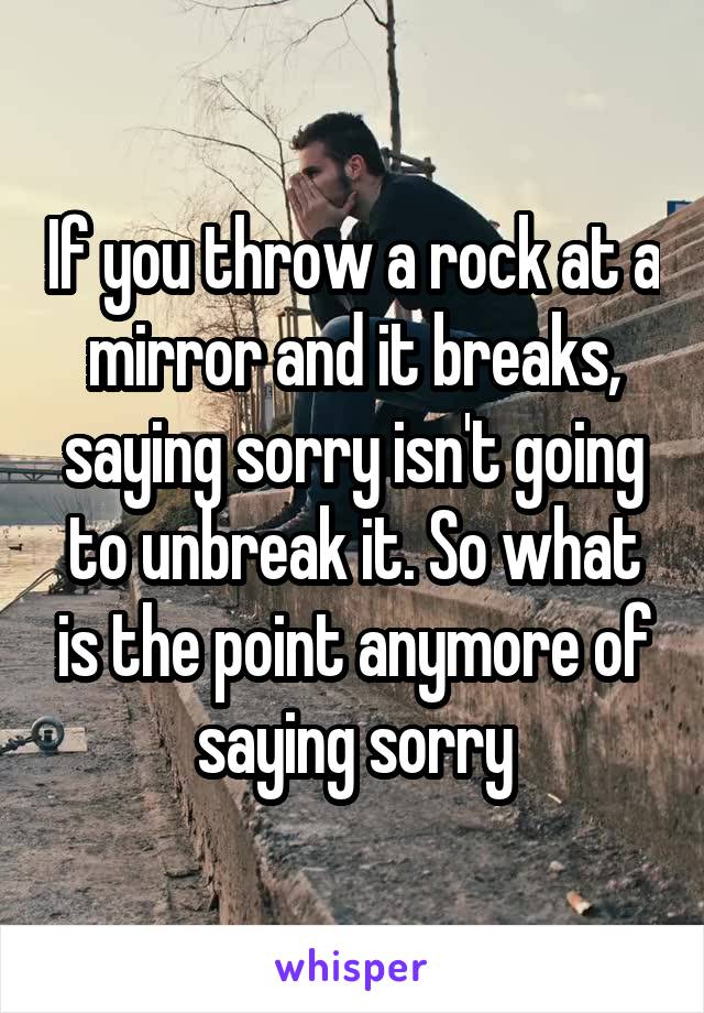 If you throw a rock at a mirror and it breaks, saying sorry isn't going to unbreak it. So what is the point anymore of saying sorry