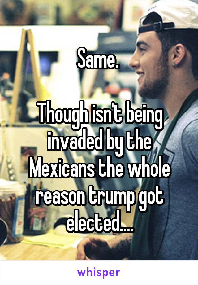 Same. 

Though isn't being invaded by the Mexicans the whole reason trump got elected....