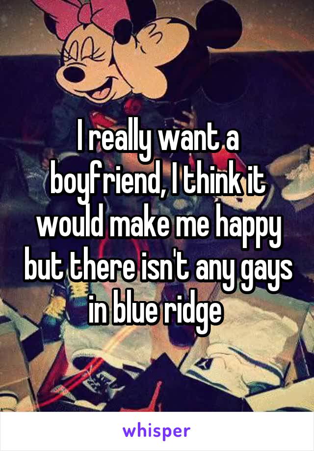 I really want a boyfriend, I think it would make me happy but there isn't any gays in blue ridge 