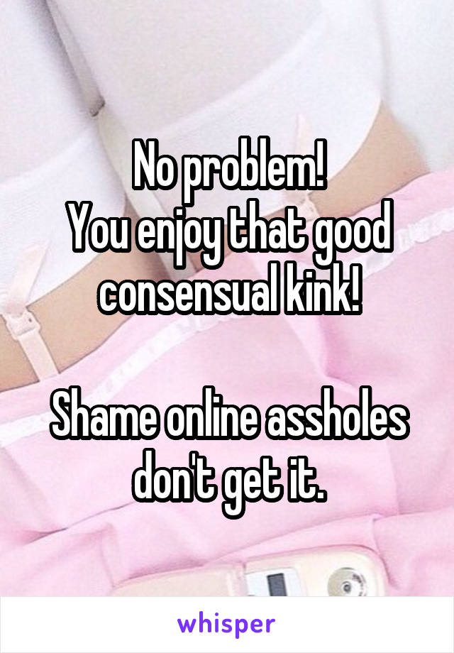 No problem!
You enjoy that good consensual kink!

Shame online assholes don't get it.