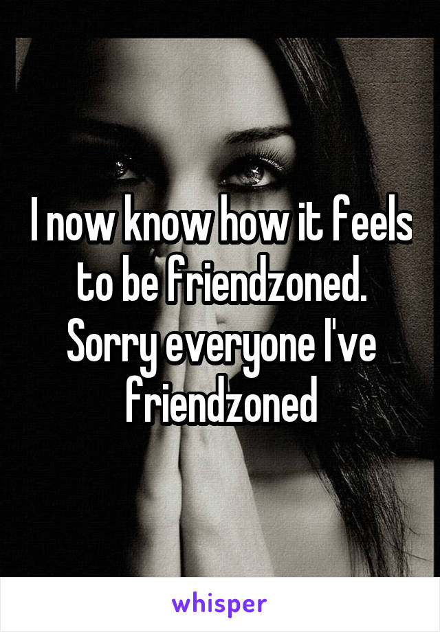 I now know how it feels to be friendzoned. Sorry everyone I've friendzoned