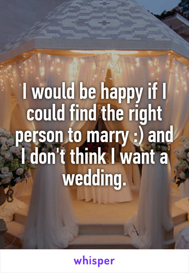 I would be happy if I could find the right person to marry :) and I don't think I want a wedding.