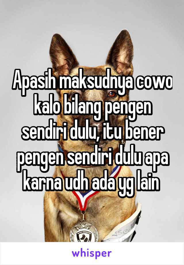 Apasih maksudnya cowo kalo bilang pengen sendiri dulu, itu bener pengen sendiri dulu apa karna udh ada yg lain 