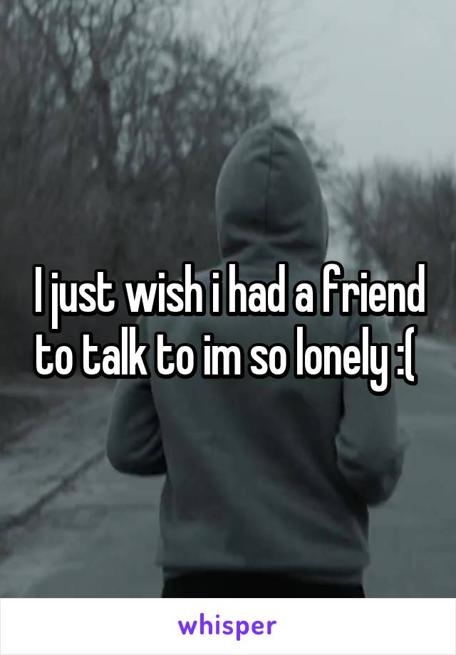 I just wish i had a friend to talk to im so lonely :( 