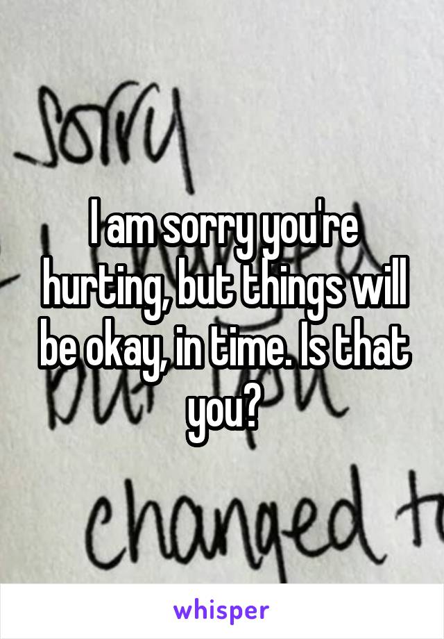 I am sorry you're hurting, but things will be okay, in time. Is that you?