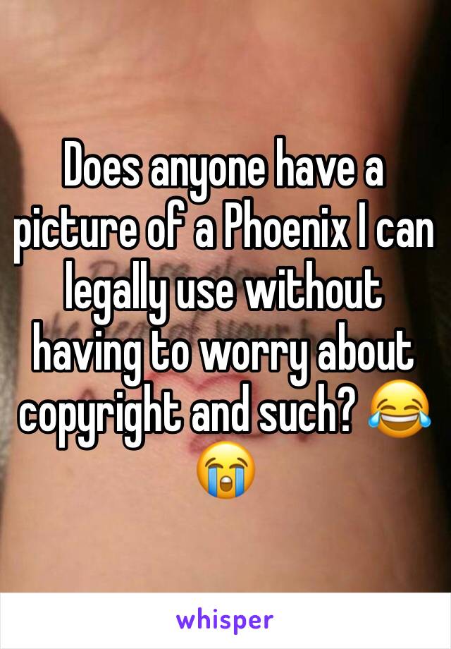 Does anyone have a picture of a Phoenix I can legally use without having to worry about copyright and such? 😂😭