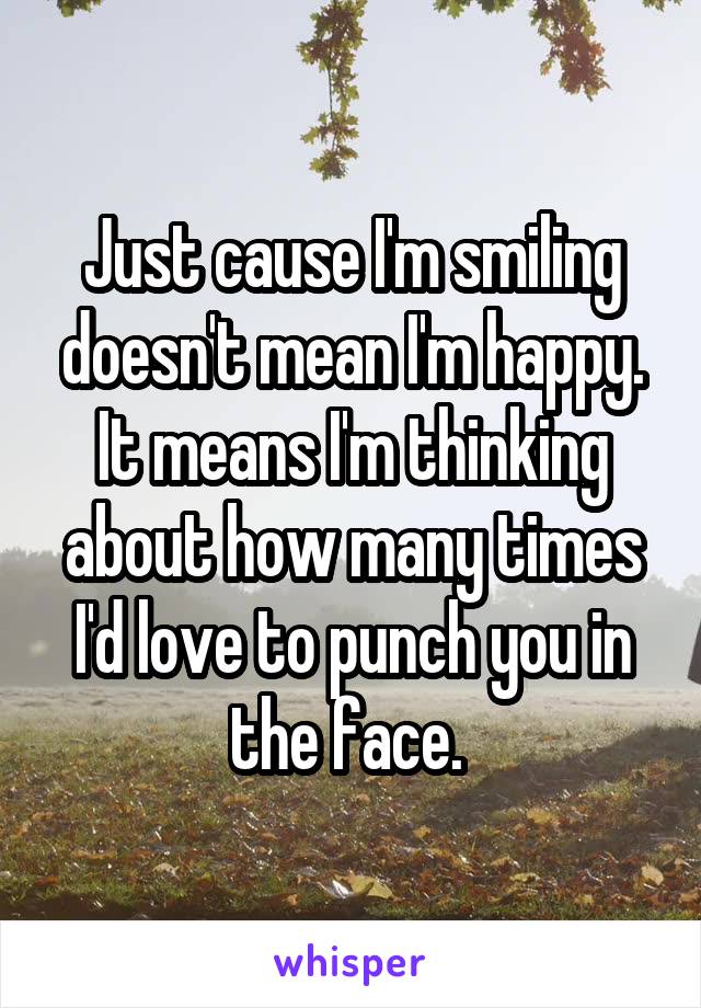 Just cause I'm smiling doesn't mean I'm happy. It means I'm thinking about how many times I'd love to punch you in the face. 