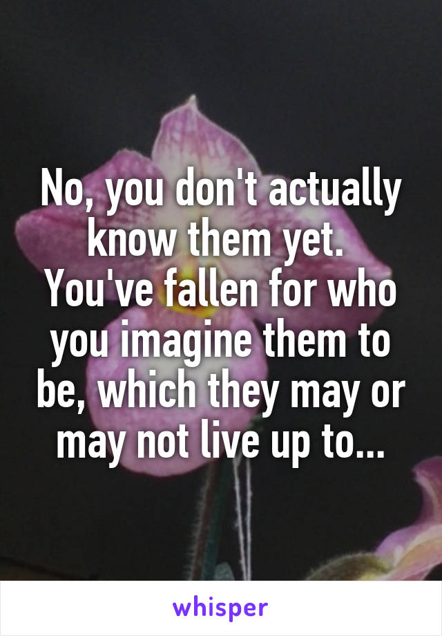 No, you don't actually know them yet. 
You've fallen for who you imagine them to be, which they may or may not live up to...