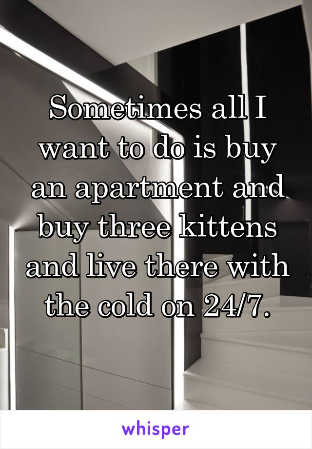 Sometimes all I want to do is buy an apartment and buy three kittens and live there with the cold on 24/7.
