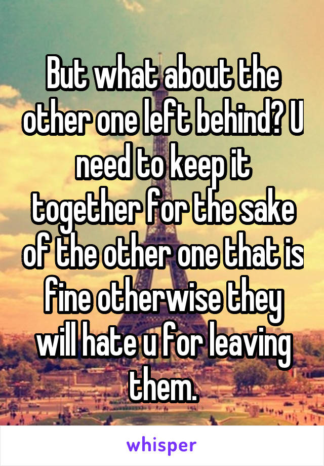 But what about the other one left behind? U need to keep it together for the sake of the other one that is fine otherwise they will hate u for leaving them.