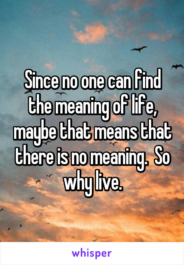 Since no one can find the meaning of life, maybe that means that there is no meaning.  So why live.