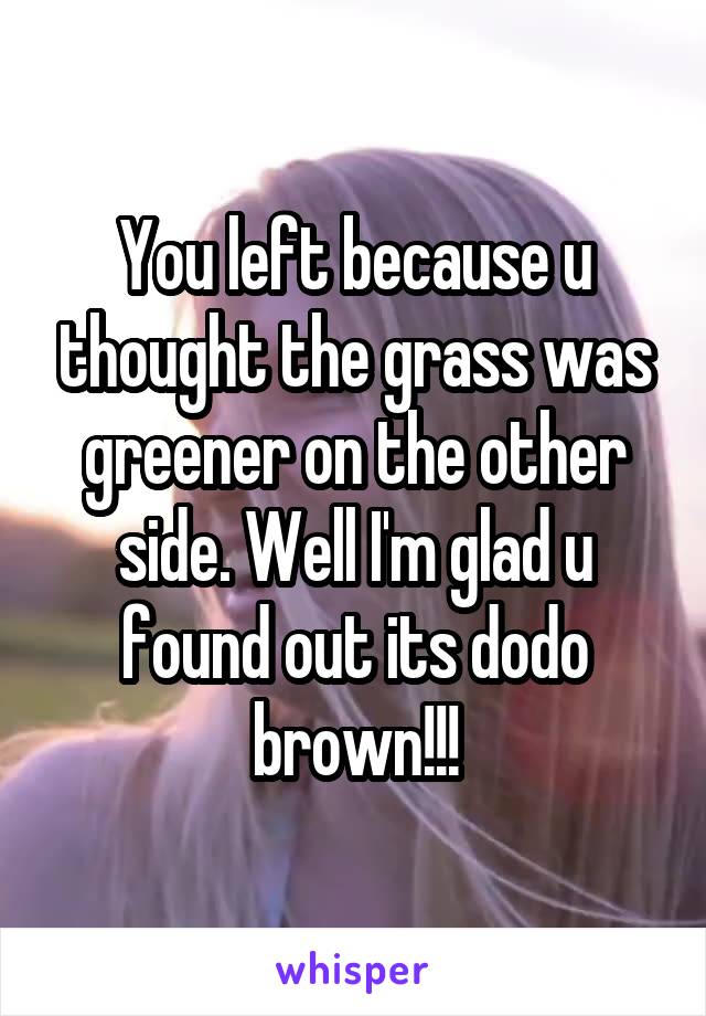 You left because u thought the grass was greener on the other side. Well I'm glad u found out its dodo brown!!!