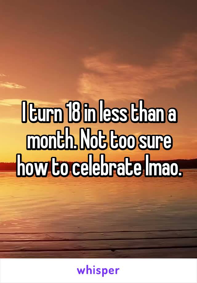 I turn 18 in less than a month. Not too sure how to celebrate lmao.