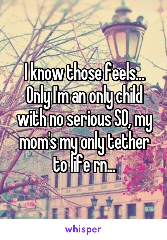 I know those feels...
Only I'm an only child with no serious SO, my mom's my only tether to life rn...