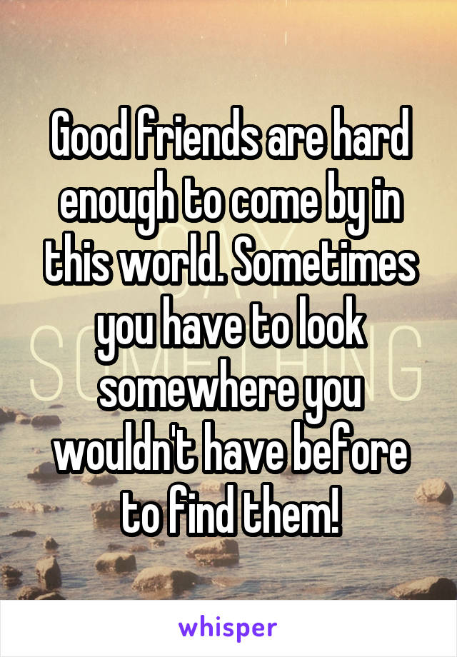 Good friends are hard enough to come by in this world. Sometimes you have to look somewhere you wouldn't have before to find them!