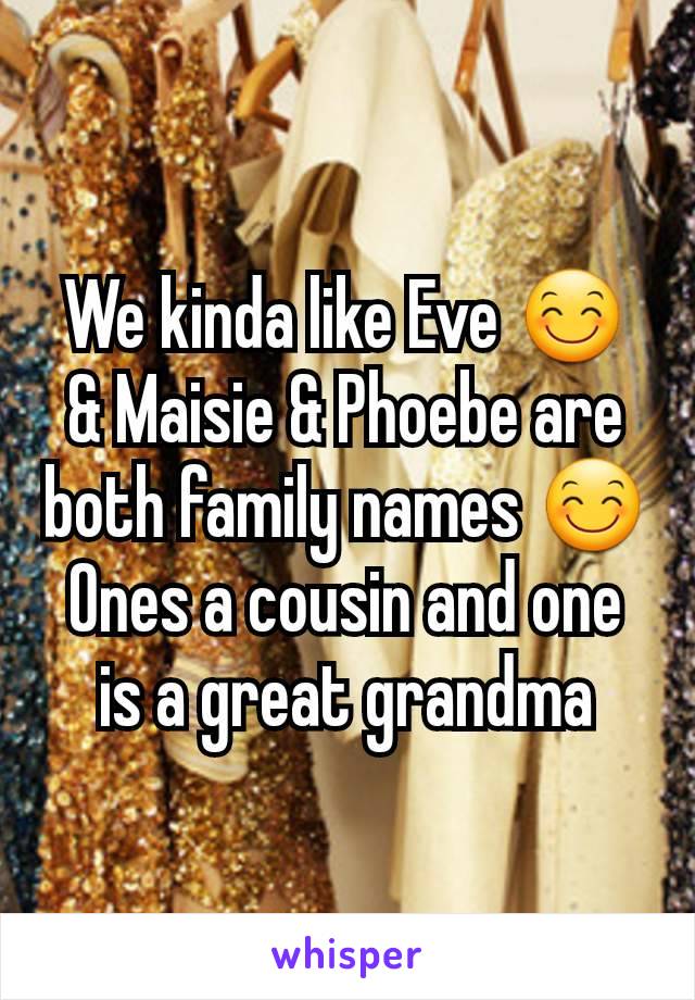 We kinda like Eve 😊
& Maisie & Phoebe are both family names 😊
Ones a cousin and one is a great grandma